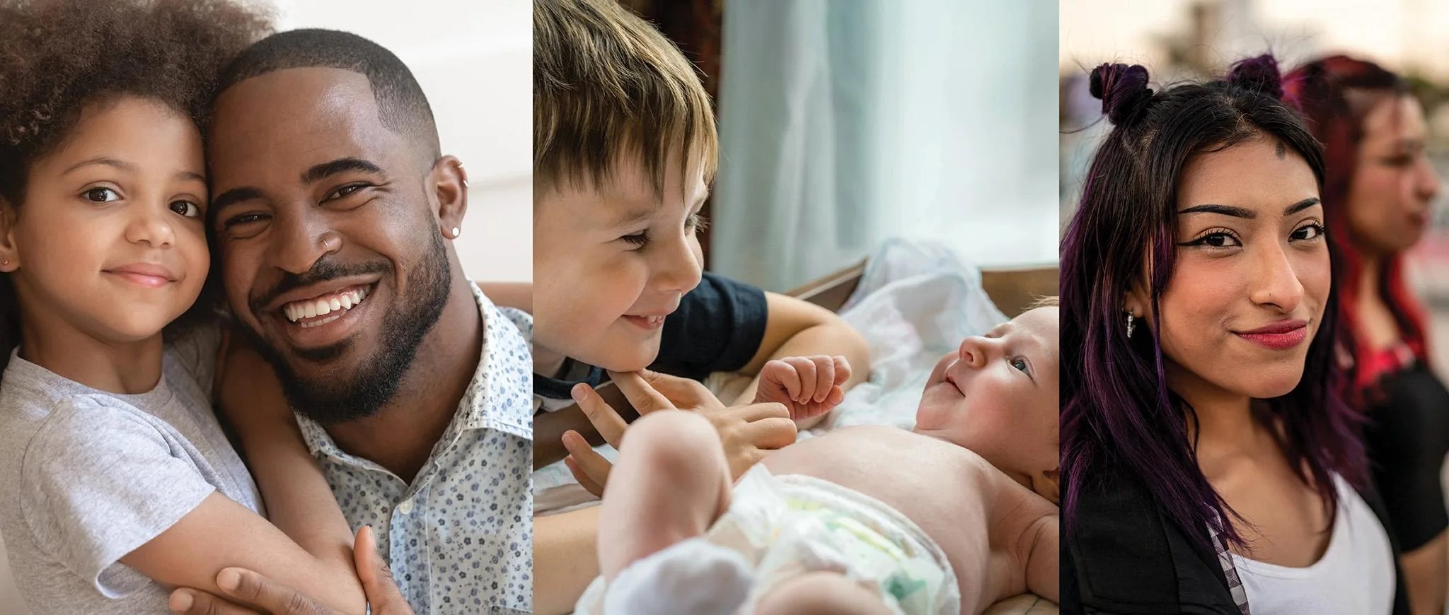 Photos such as father and daughter, boy with his baby sister, a teenager out with friend
