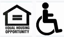 equal housing opportunity logo with drawing of h ouse and person using a wheelchair